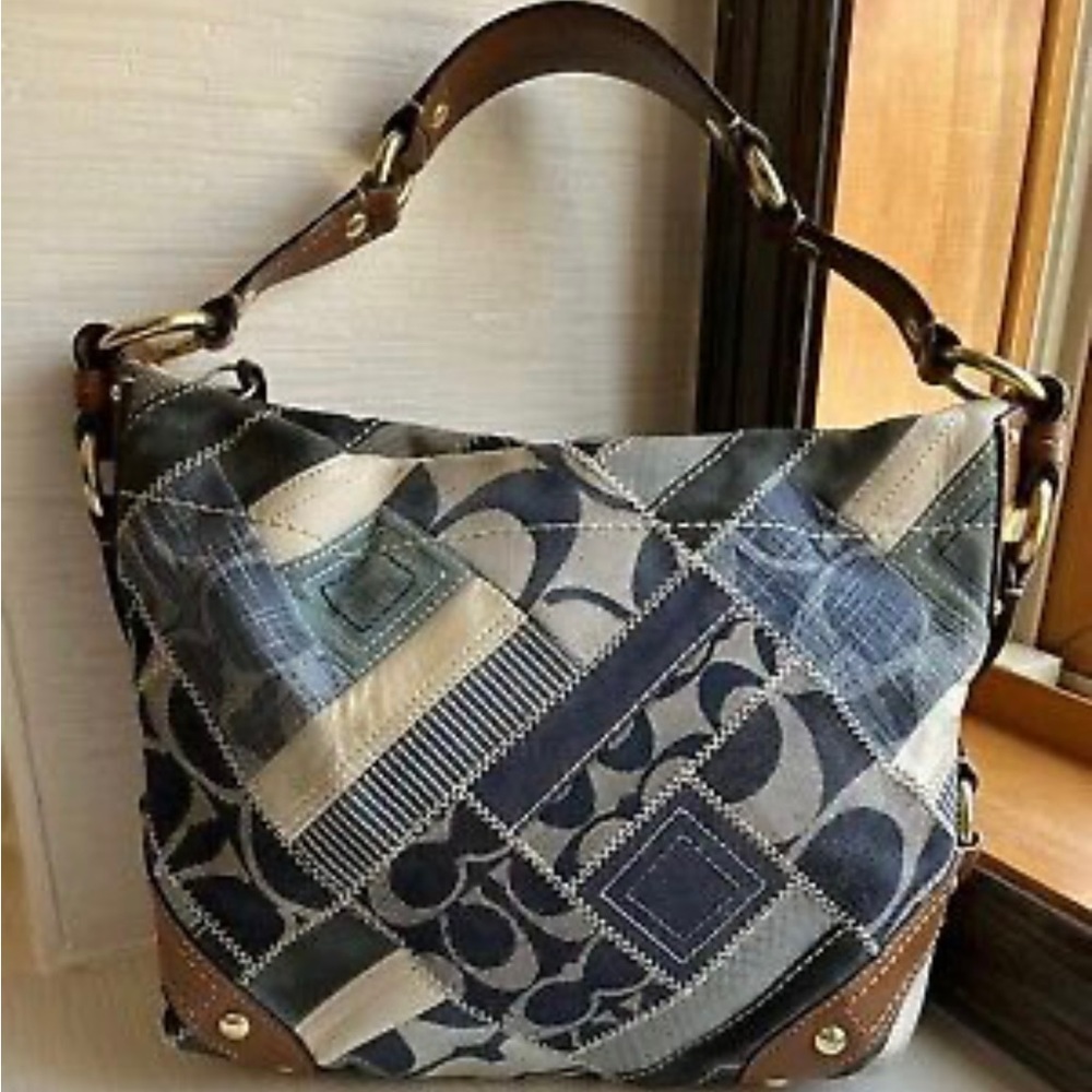 Coach Carly Denim patchwork Hobo bag